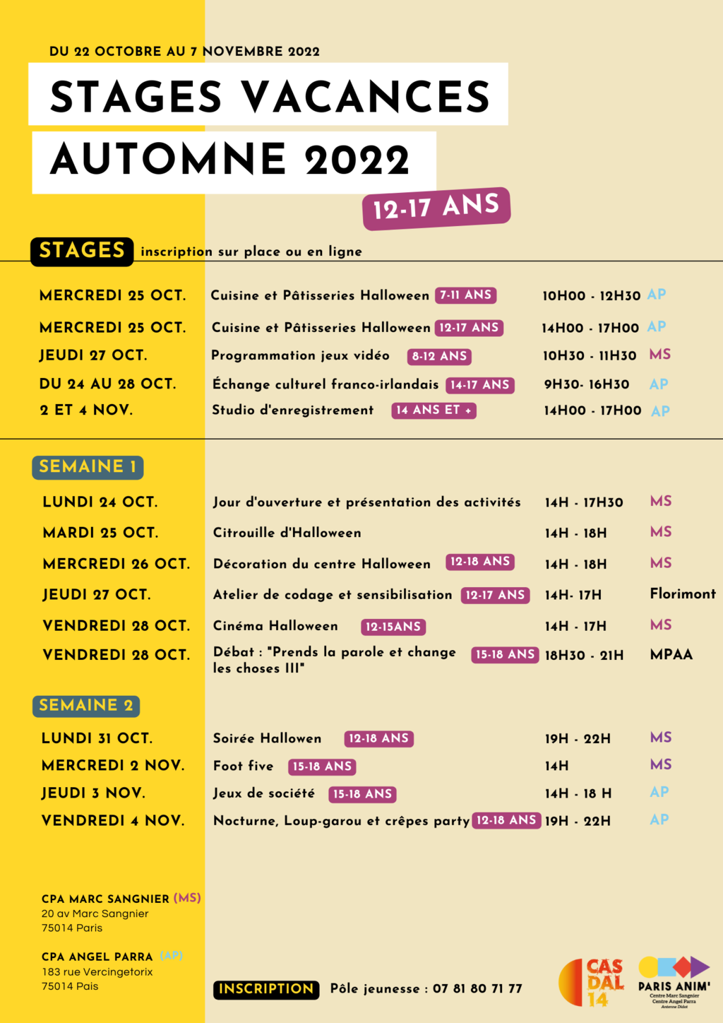 Activités & Stages - Automne 2022